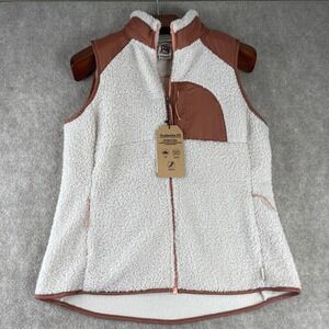 Avalanche Outdoor Fleece Sherpa Vest Women's Size L Tan Zip Up Warm Pockets